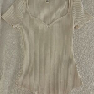 H&M Cream Ribbed Fitted Bodysuit